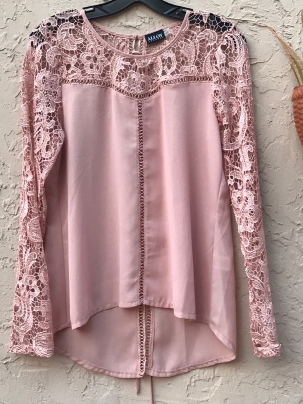 Gorgeous Peach Pink Sheer Lace Top for Tall Ladies